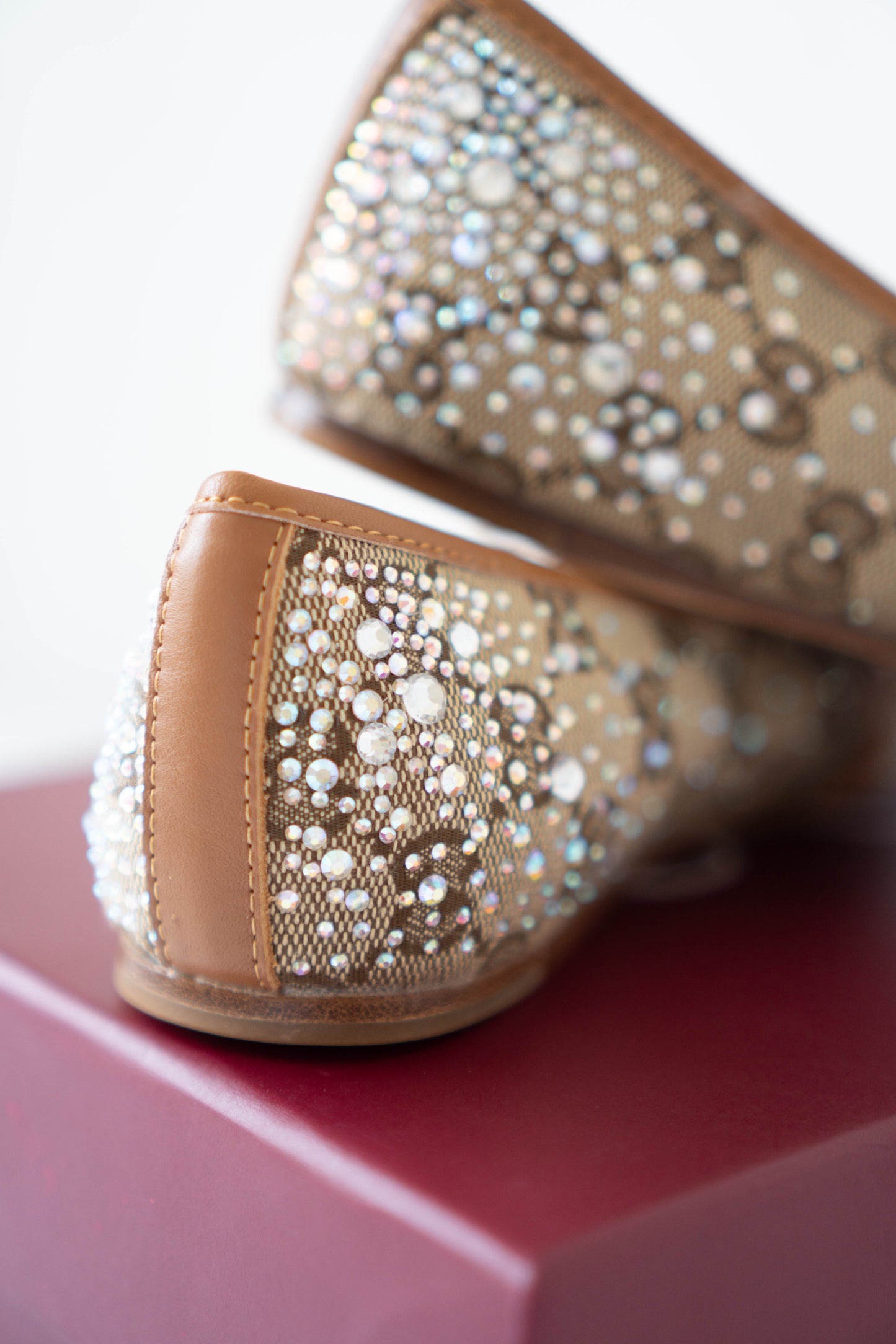 GG Crystal Ballet Flats – Beige with Crystal Embellishments (Size 36)