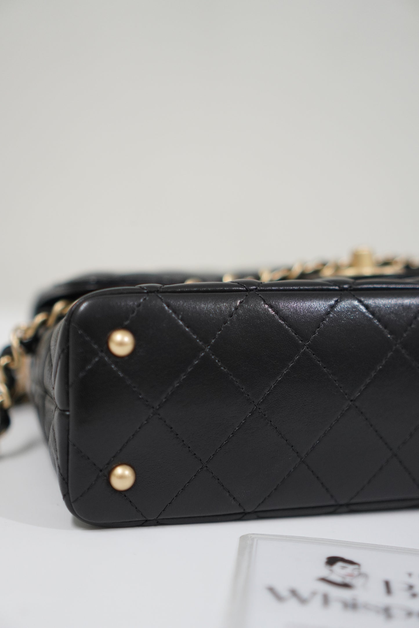 25P Top Handle Flap Bag in Black Shiny Lambskin with Gold Hardware