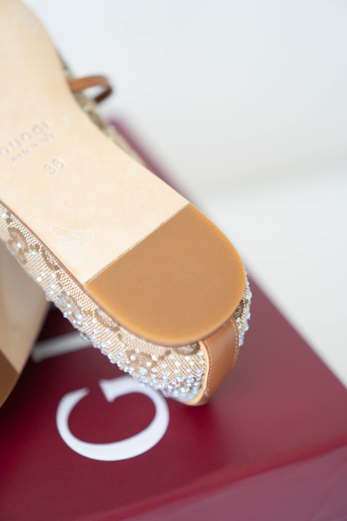 GG Crystal Ballet Flats – Beige with Crystal Embellishments (Size 36)