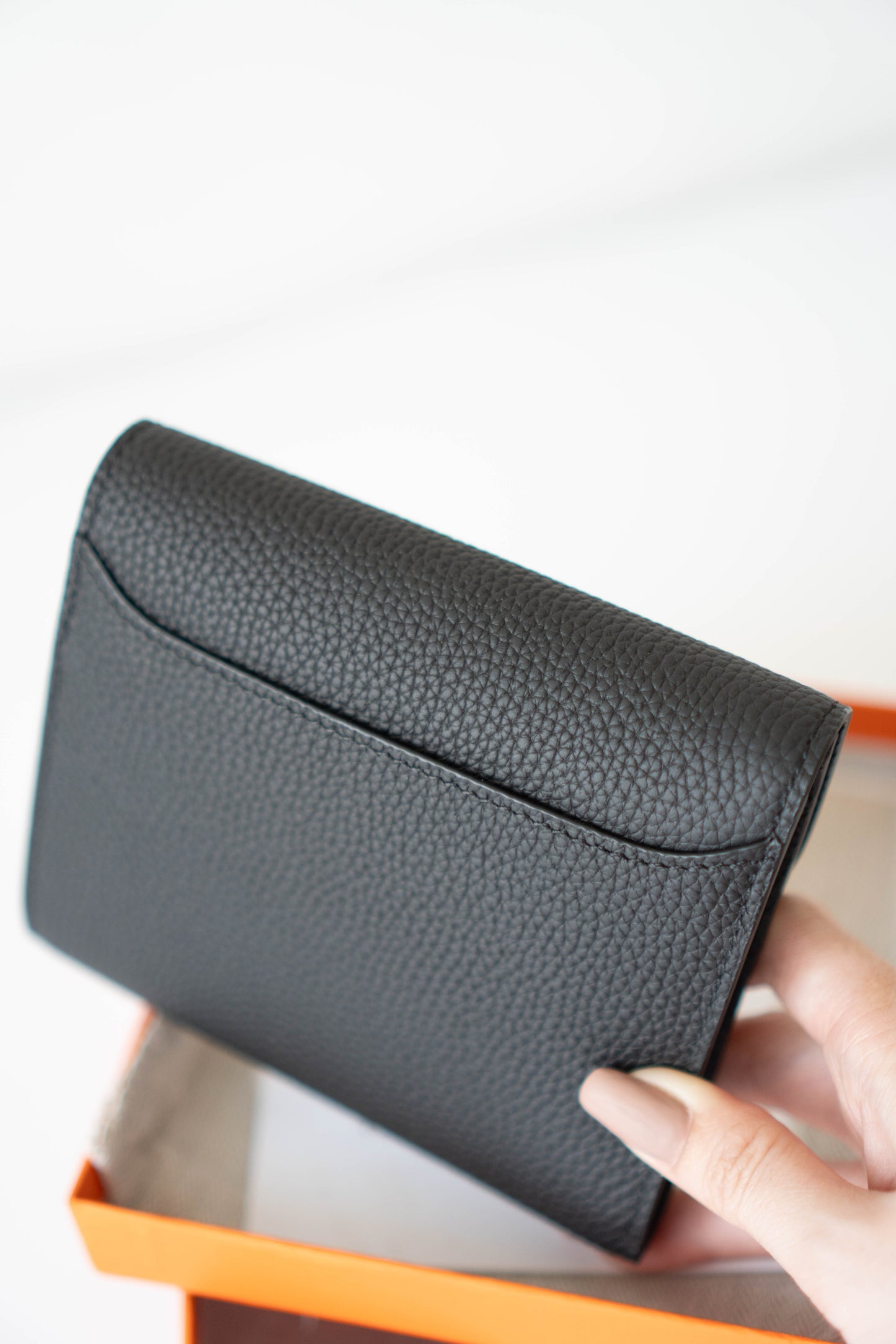 Constanc Wallet – Black Togo Leather with Palladium Hardware • Togo leather with soft pebbled texture