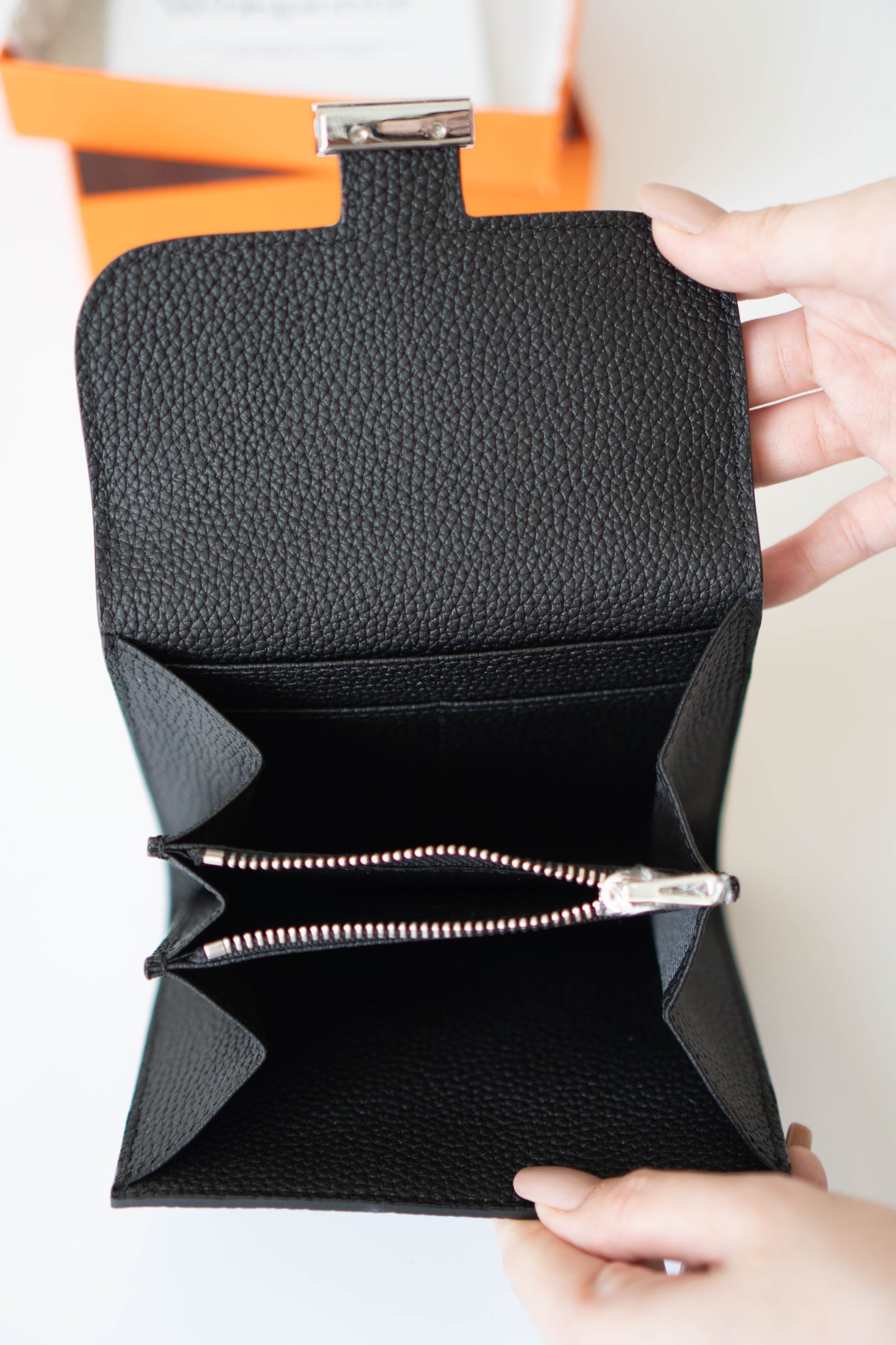 Constanc Wallet – Black Togo Leather with Palladium Hardware • Togo leather with soft pebbled texture