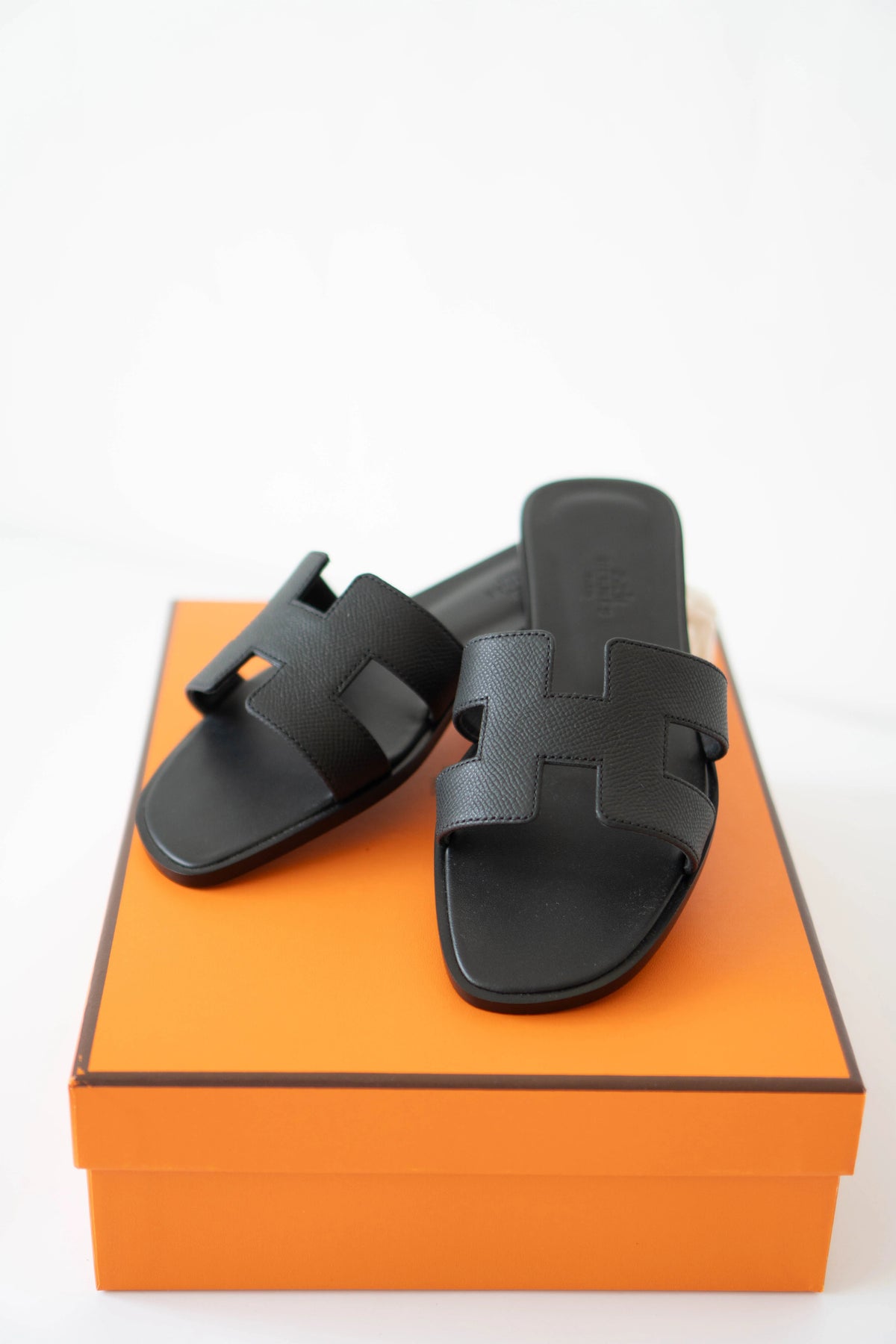 Oran Sandals – Black Epsom Leather Size 38