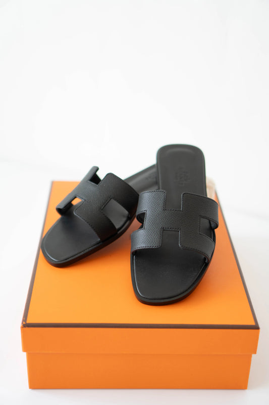 Oran Sandals – Black Epsom Leather Size 38