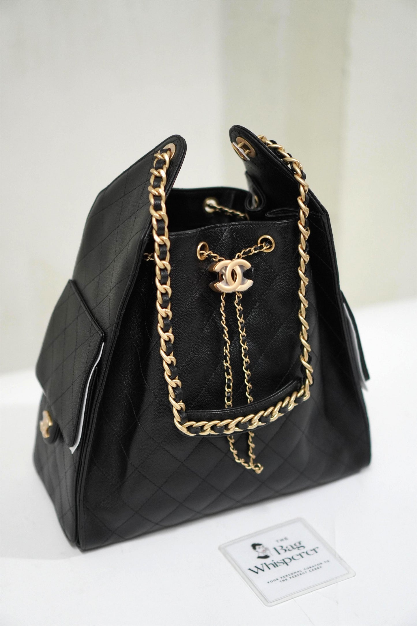 C25 Drawstring Bag in Black Caviar (Medium)