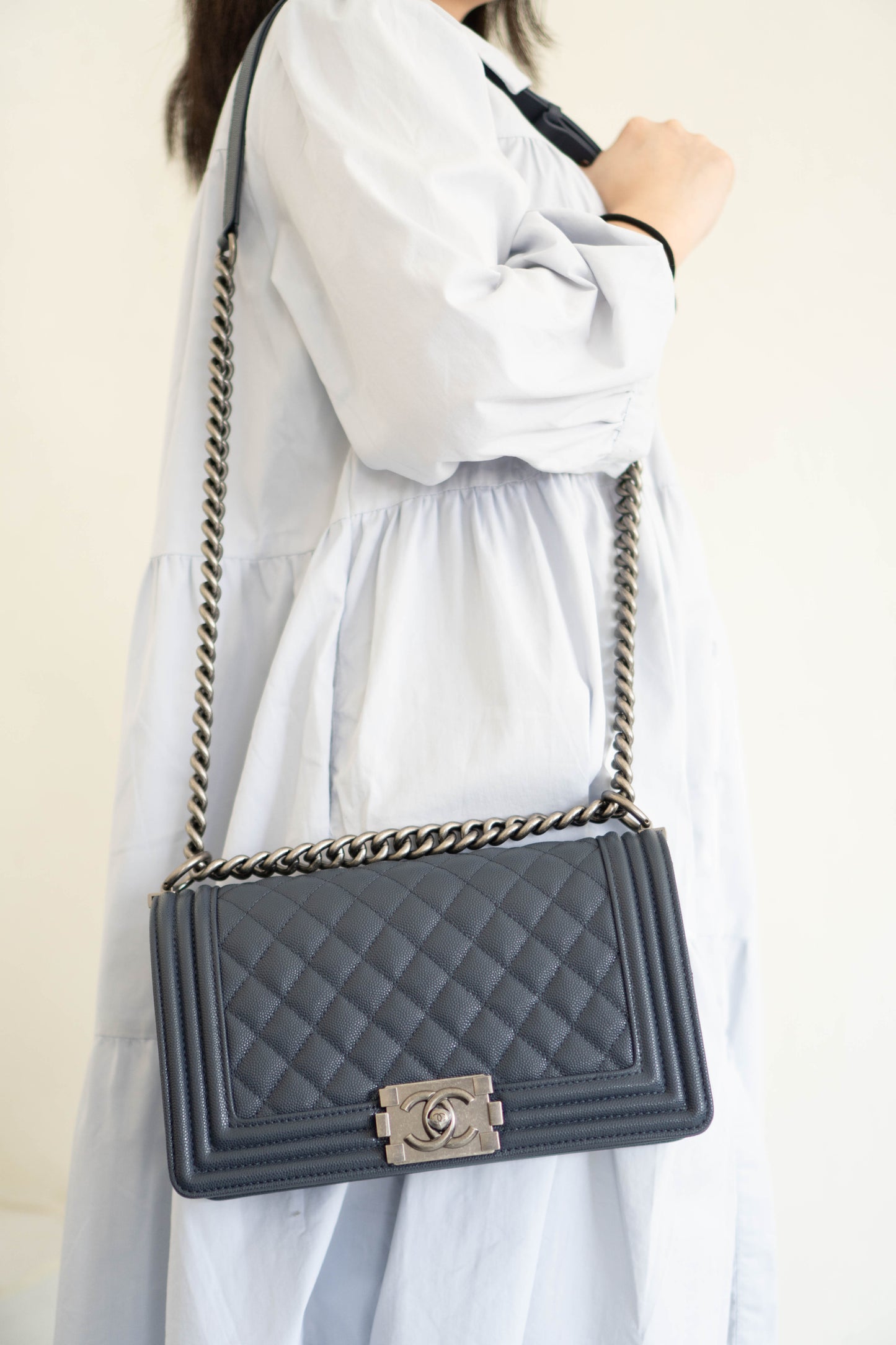 Boy Flap Bag – Old Medium Blue Quilted Leather with Ruthenium Hardware