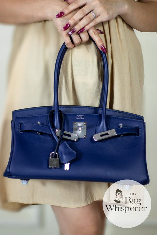 Shoulder Birkin 29 – Blue Saphir Swift with Palladium Hardware