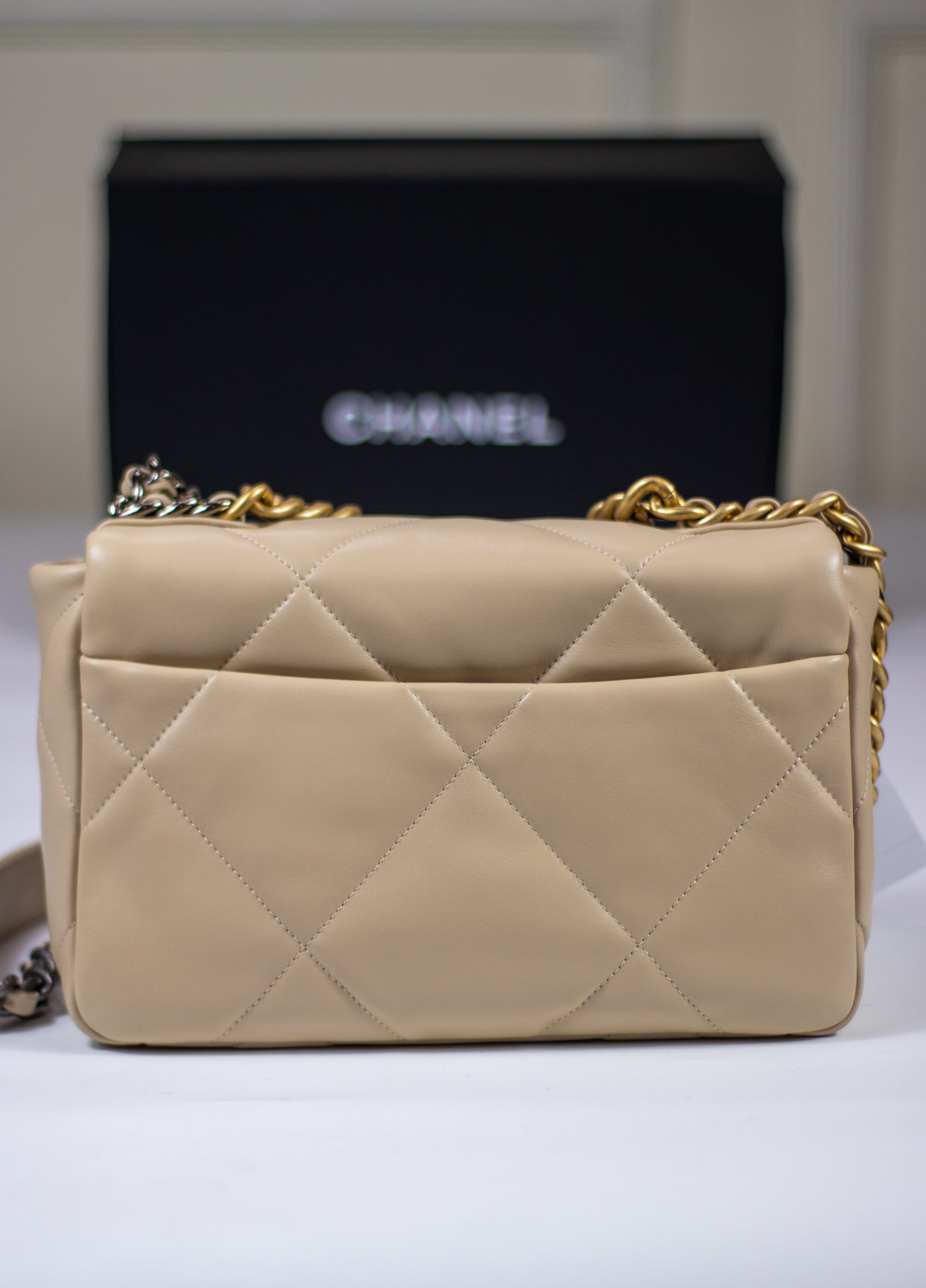 Small 19 Flap Bag in Beige Lambskin